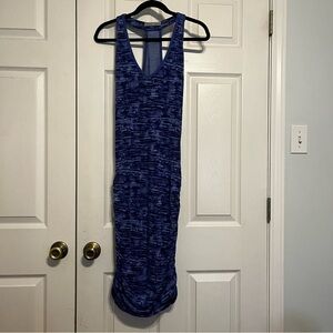 Athleta Jersey Blue Space Dye Racerback Ruched Sleeveless Dress Size Medium